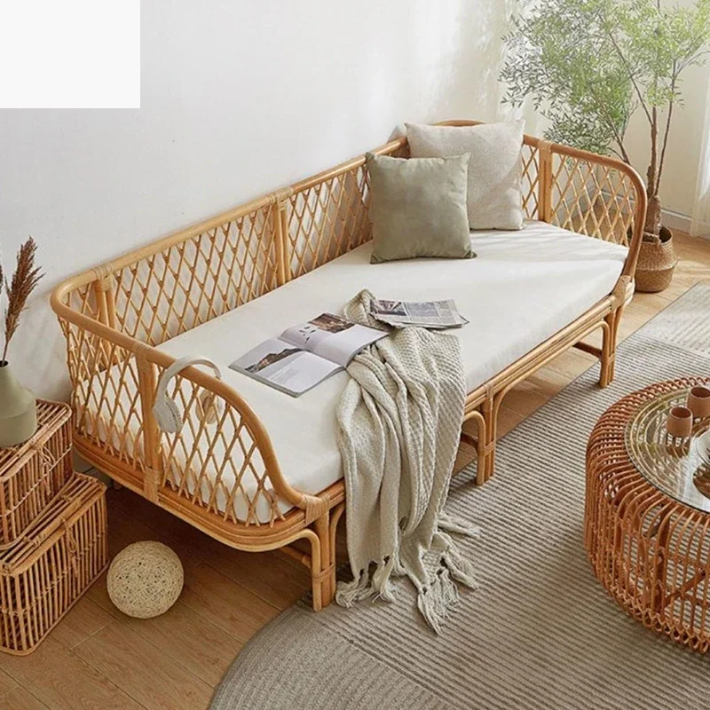Hotel B & B natural rattan bed triple double rattan sofa bed waterproof sunscreen leisure sofa bed combination