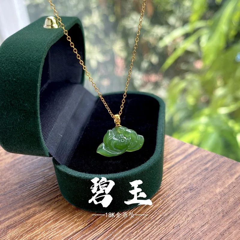 Natural , Hotan , 18K Inlaid Jasper Peony Flower Pendant Women