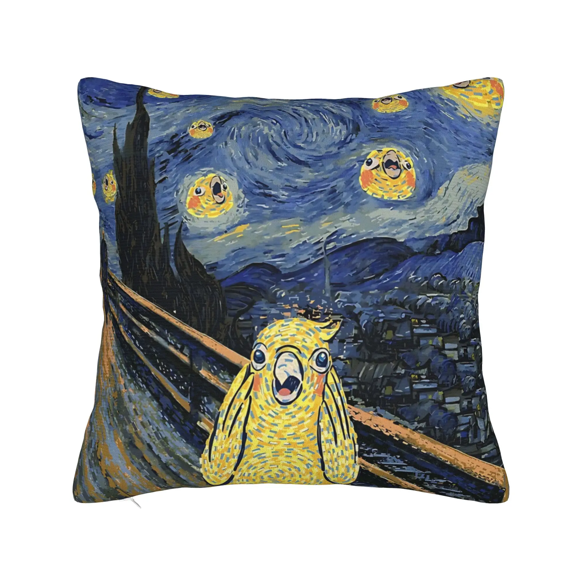Cockatiel Starry Night Van Gogh Munch Birbs Parody Square Pillow Cases Cushion Covers Throw Pillow Case Cover for Car 45x45cm