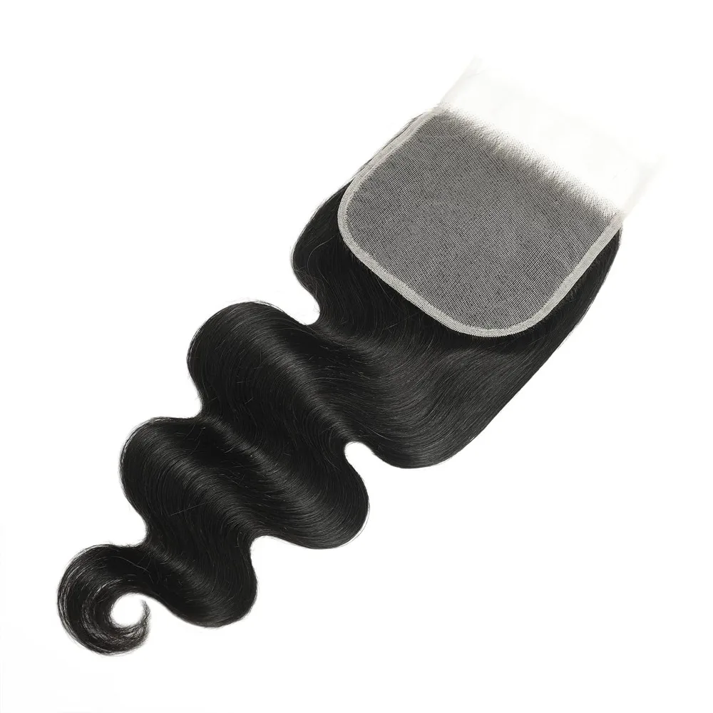 5x5 透明レース閉鎖実体波人毛 10-20 インチ透明スイスレース閉鎖純粋な手結び目 100% 人毛 150%