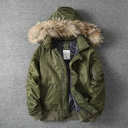 Winter American Military Style Retro N-2B Cargo Flight Jacket Men's Fashion Heavyweight Loose Short Cotton-padded Hooded Coat