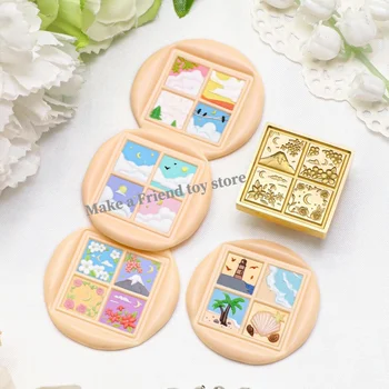 Fire seal new field grid series stamps square embossed brass head solid brass gift decoration hand ledger Diy craft toy envelope