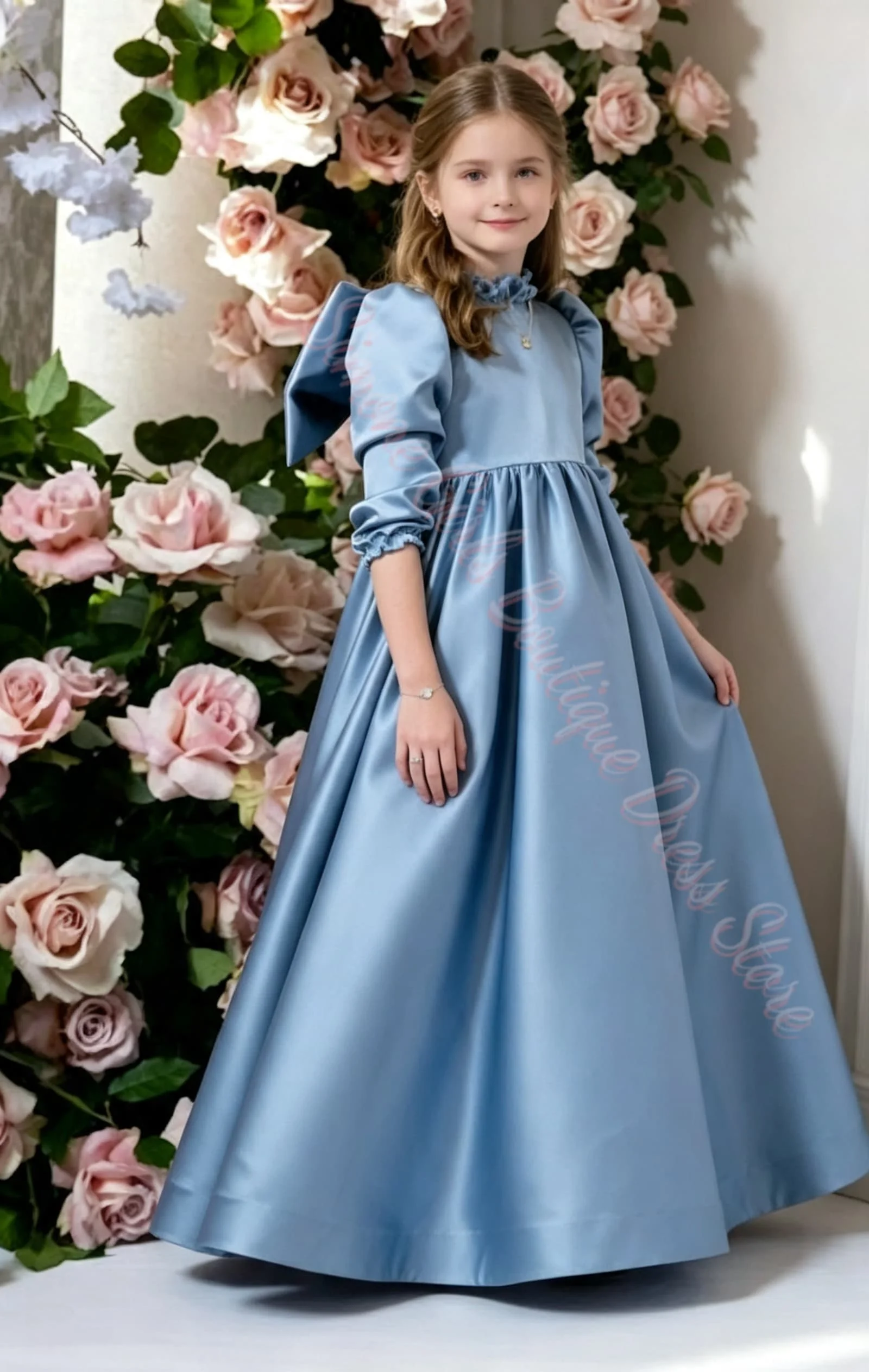 vestido-de-nina-con-mangas-3-4-cuello-alto-lazo-grande-y-flores-para-ceremonia-de-boda-banquete-fiesta-vestido-de-noche-personalizado