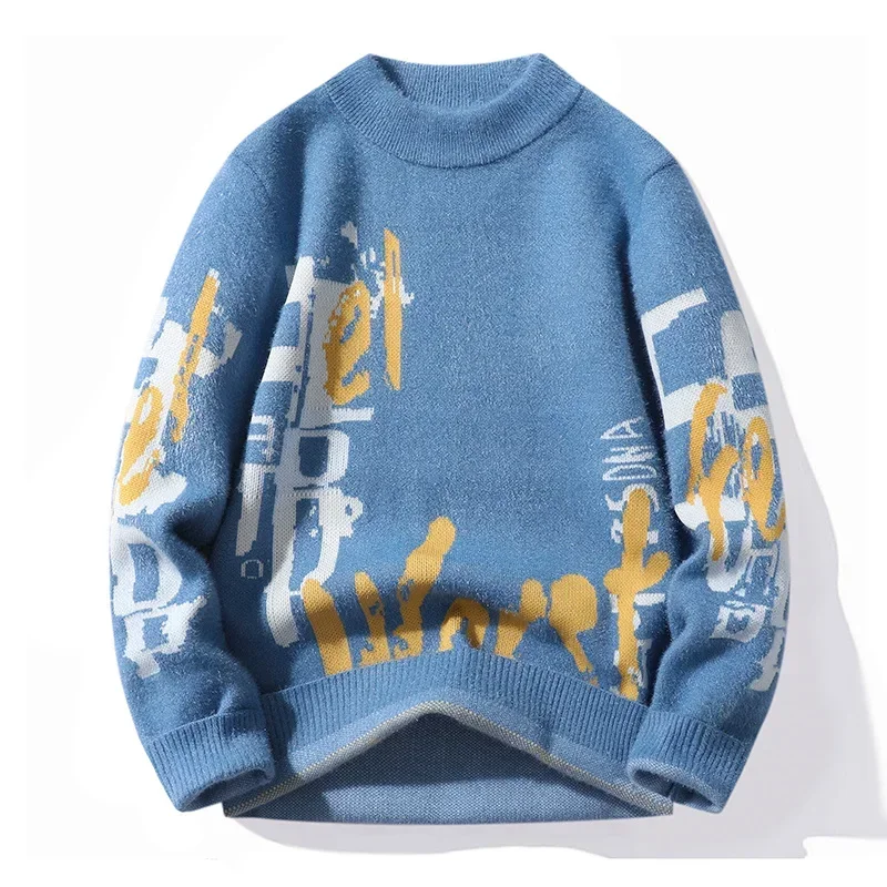 

Color Matching Sweater Men's Autumn Winter Trend Brand Loose Winter Warm Thickened Bottom Sweater Knit Sweater Men's Pullover