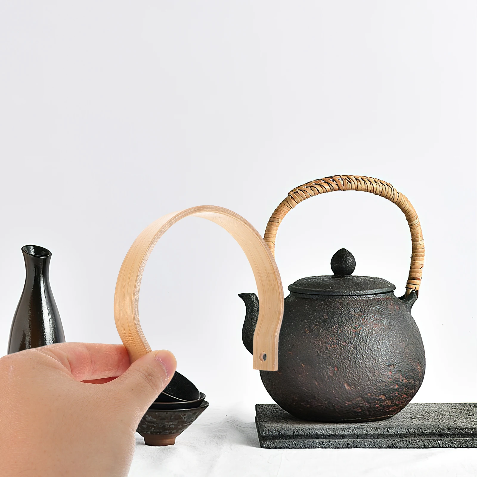 

Teapot Handle Replacement Bamboo Grip Smooth Surface Easy Install Arch Design Versatile Compatibility Long Lasting Shape