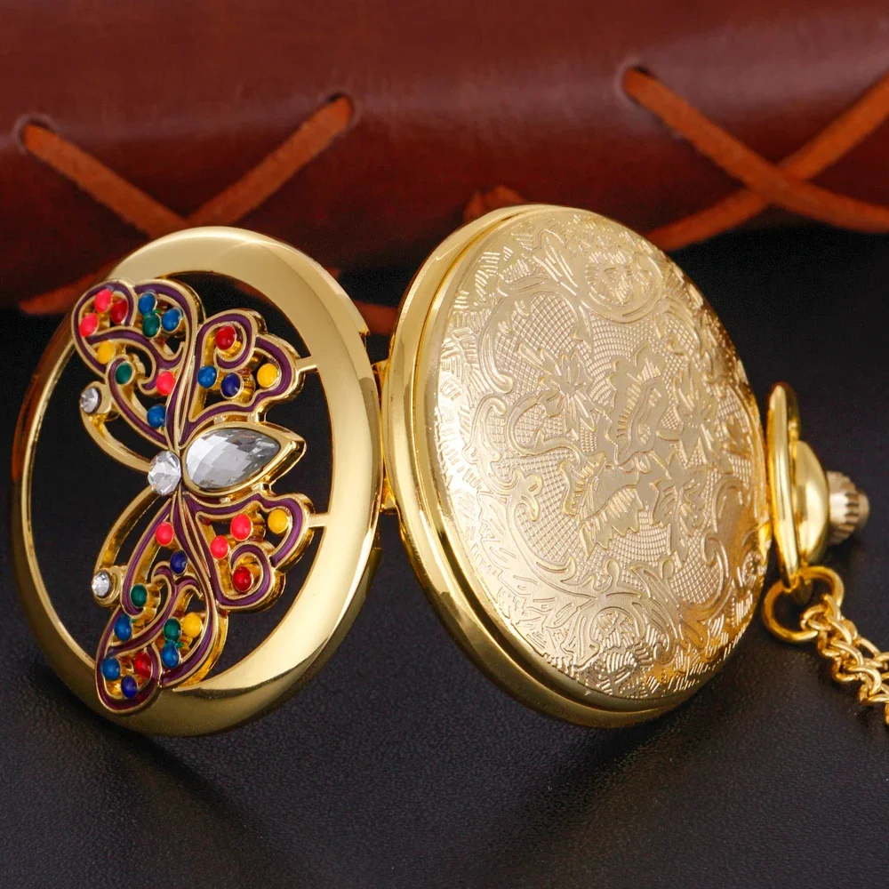 Exquisite Colorful Butterfly Cute Mini Insect  Quartz Pocket Watch Women Girls Necklace Clock Fashion Jewelry Accessories Gifts