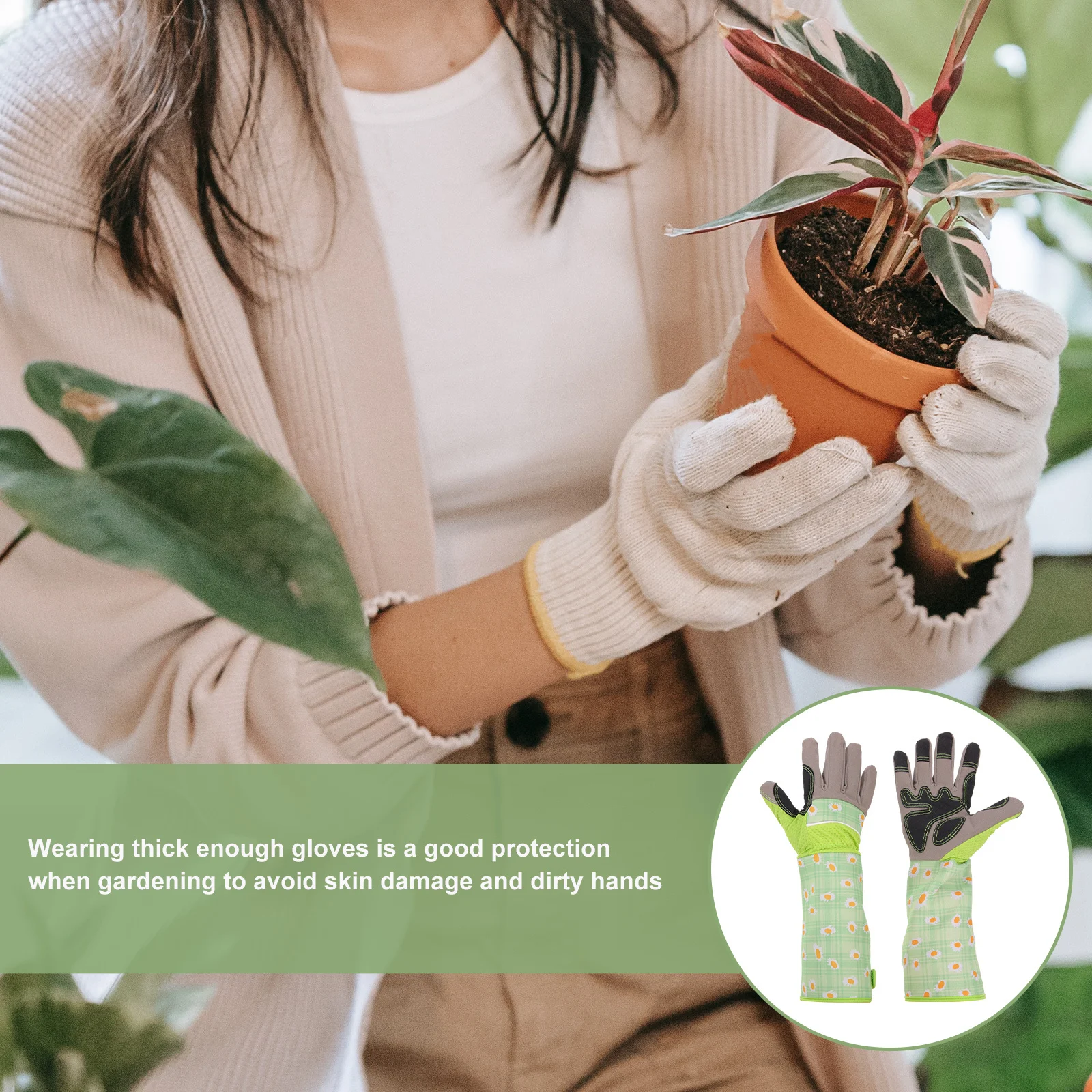 

1Pair Long Gardening Gloves PU Palm Anti Scratch Garden Hand Protectors for Planting Weeding Yard Work
