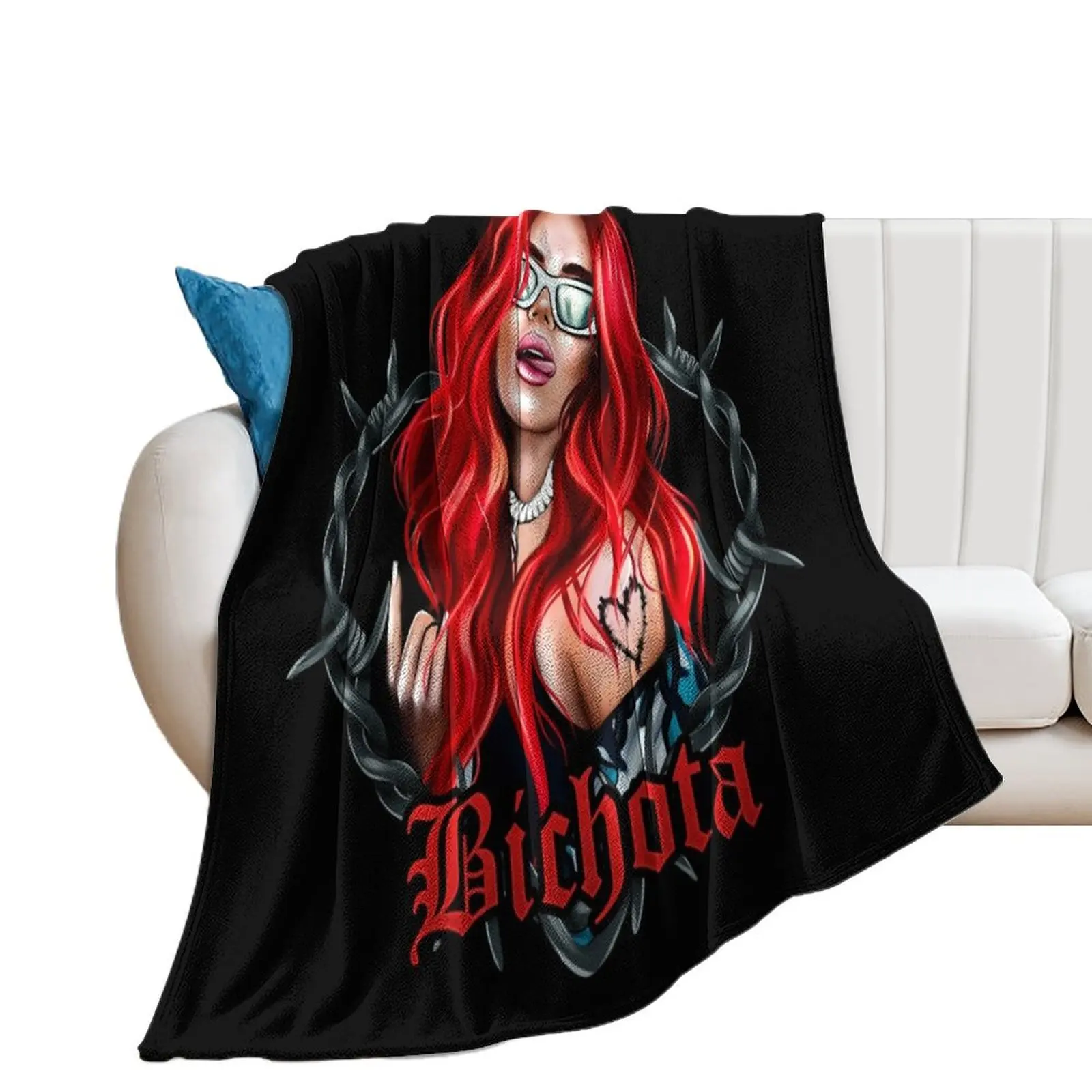 

karol g bichota and heart tattoo, Karol red Bare Wire Heart, Bichota , New look with Red Hair Il Throw Blanket Heavy Blankets