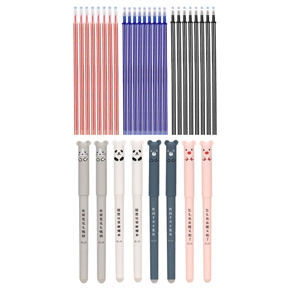 

1 set 035mm Erasable Gel Pens Cute Cartoon Retractable Ballpoint Student Writing Supplies Blue Black Red Refillable