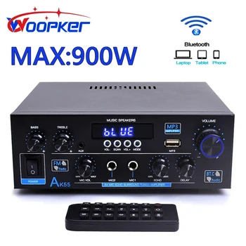 Woopker Amplificatore audio professionale AK55 HiFi Bluetooth 5.0 Potenza massima 900 W Supporta surround dei bassi e FM Adatto per auto domestiche