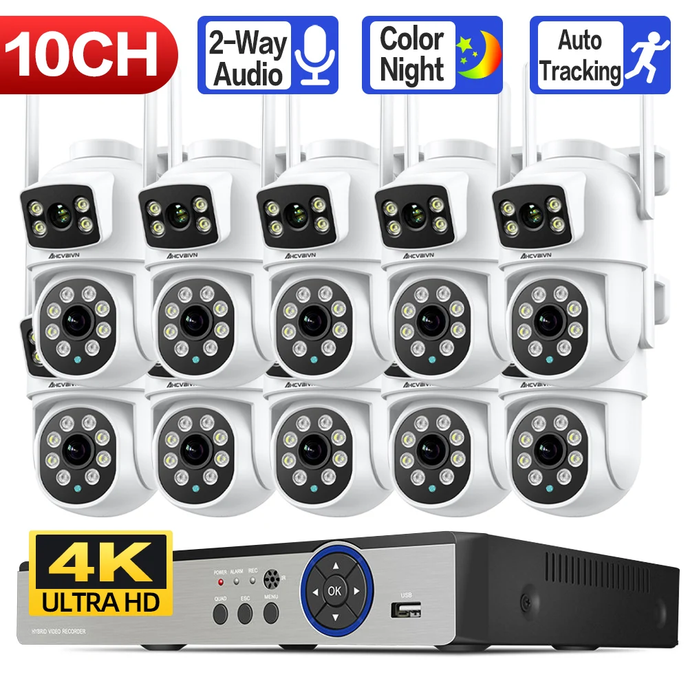 

10CH 6MP Wireless Dual Lens PTZ WIFI IP Security Camera Two Way Audio Color Night Vision Face POE NVR Video Surveillance System