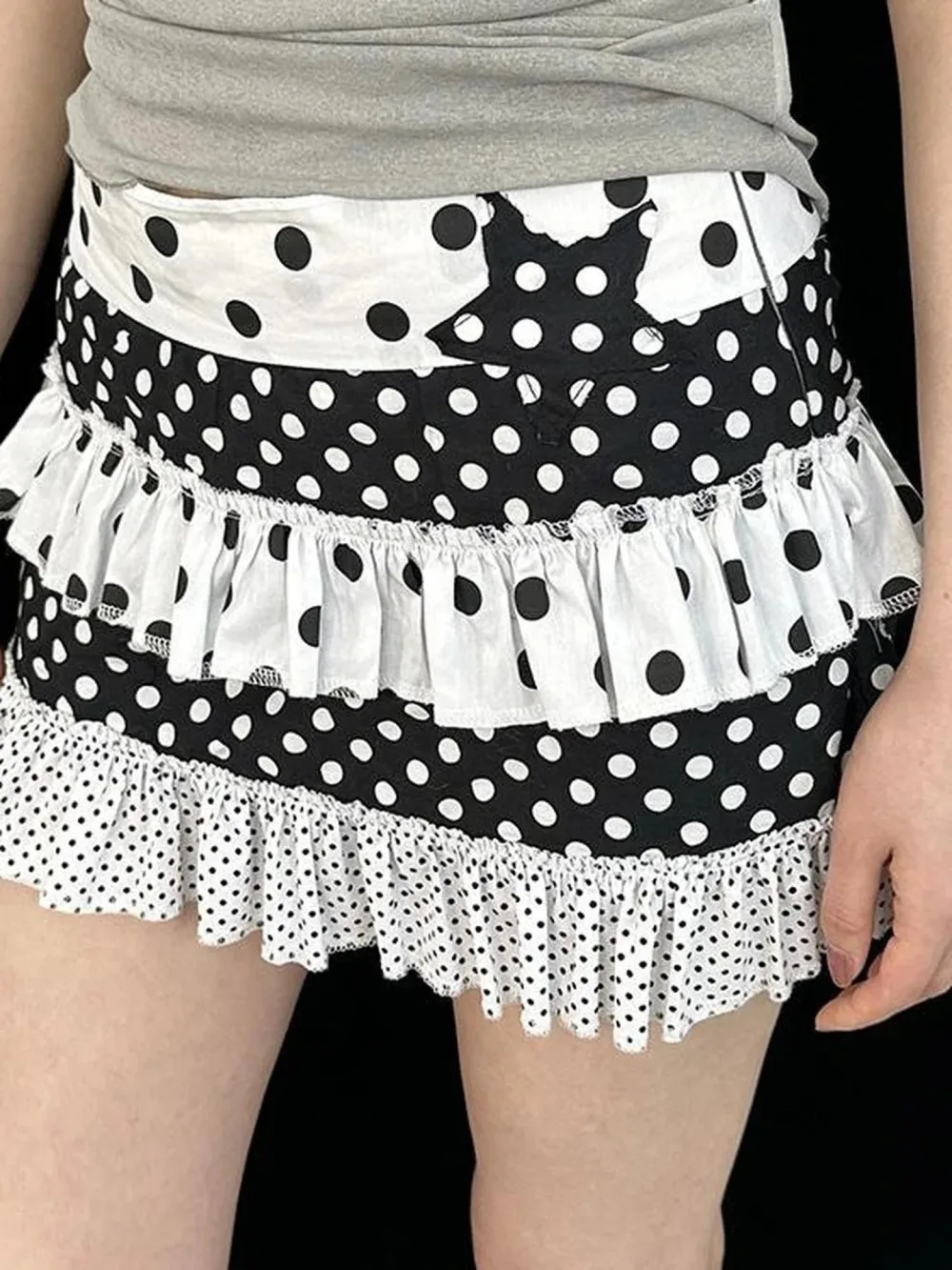 

Новая летняя короткая юбка 2026 года в американском ретро-стиле Y2K для милых девушек, с принтом в горошек и звезды, многослойная, с оборками, в стиле «торт», для дерзких девушек, А-силуэт, балетная юбка