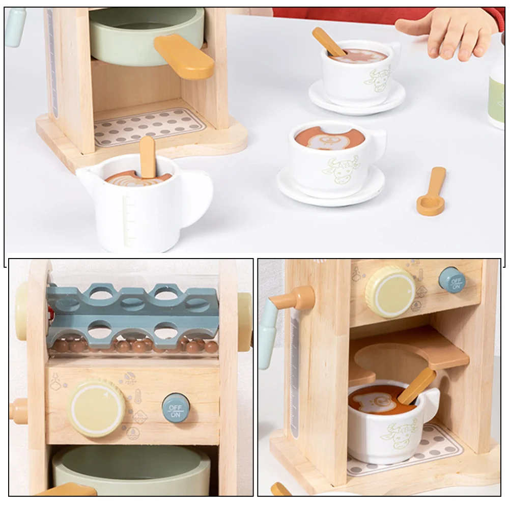 Wooden Coffee Maker Machine Playset Role Play Kitchen Coffee Machine Playset Toy Pretend Play Toys For Kids