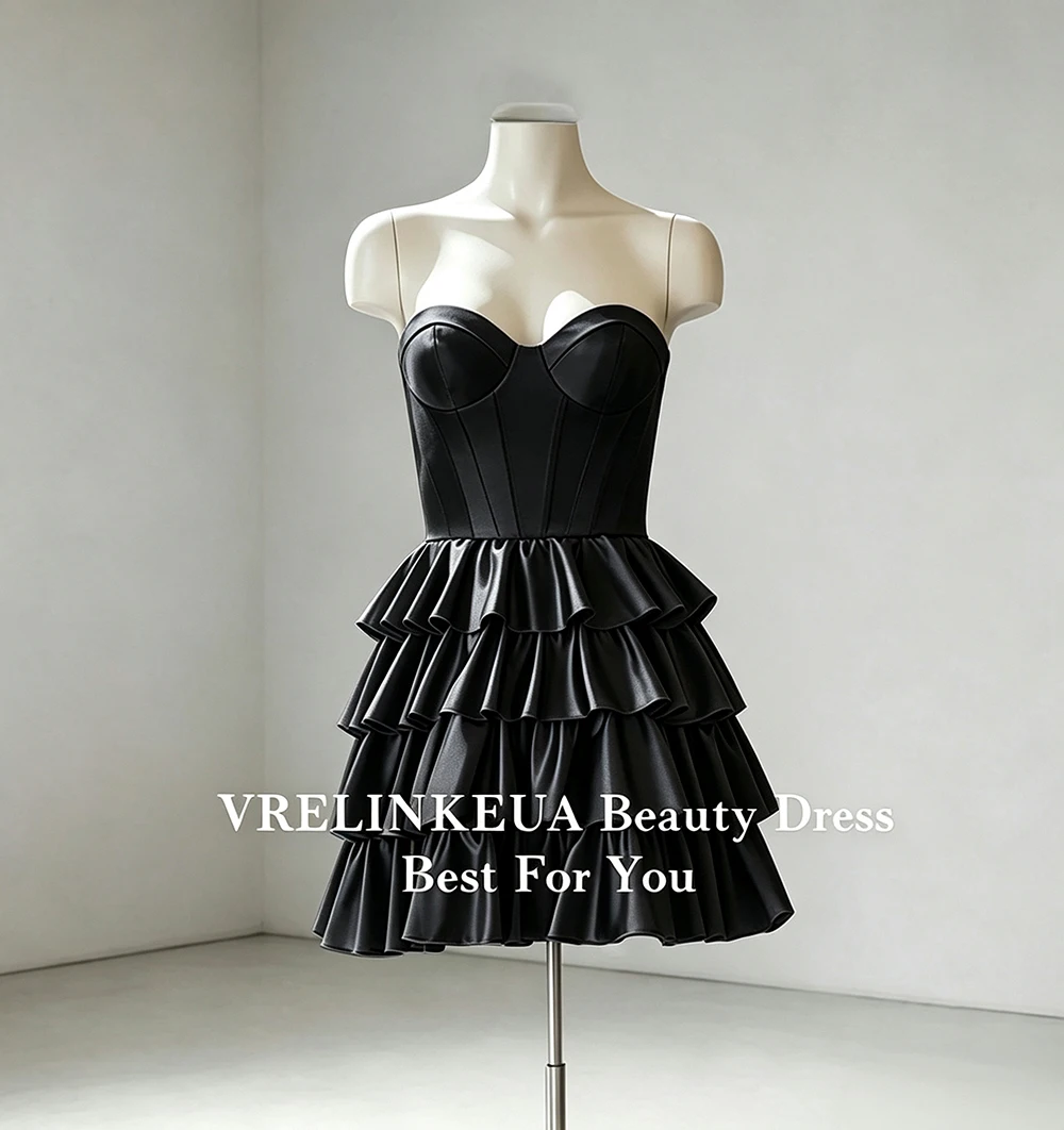 Tiered Strapless Graduation Dress Satin Mini Homecoming Dresses For Teens A Line Pleat Short Wedding Prom Dress Customized