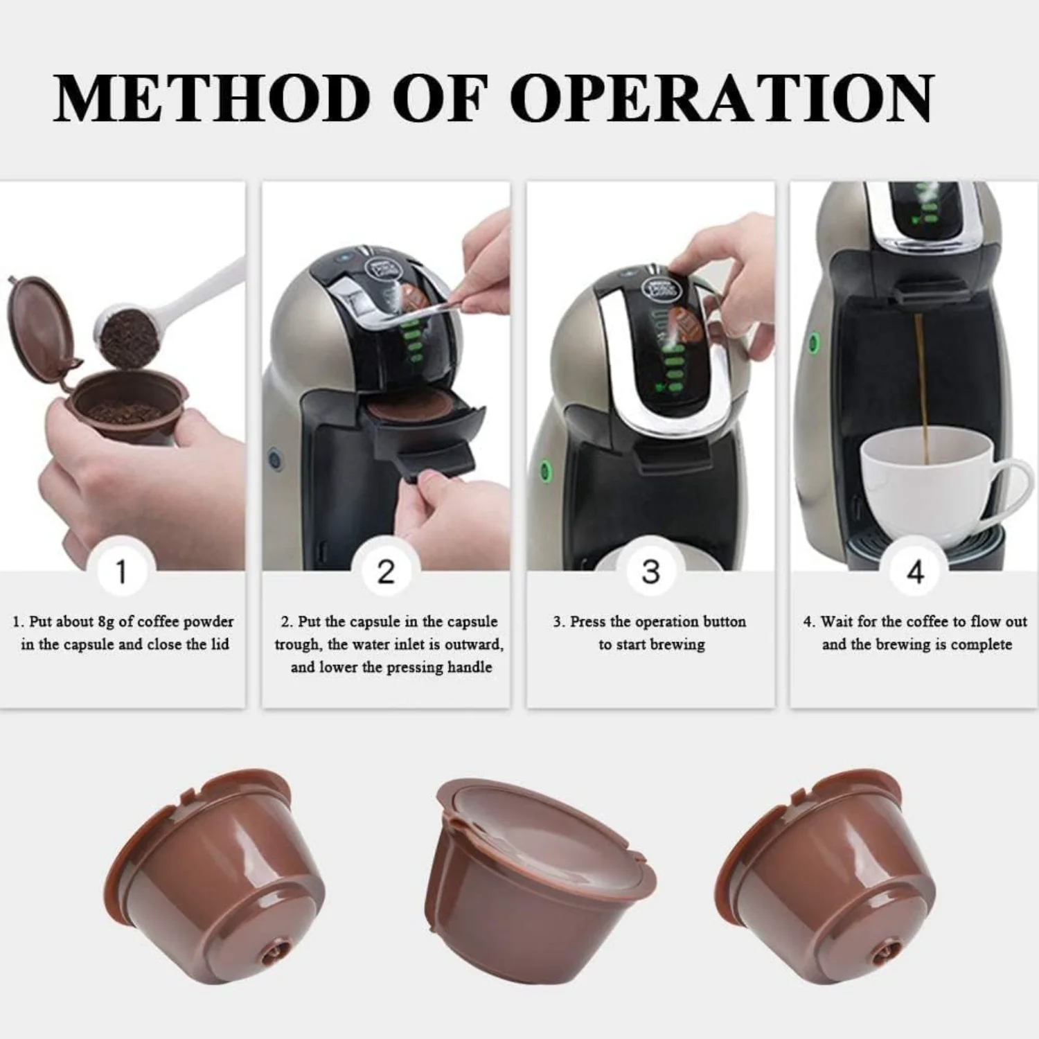 6Pcs Reusable Coffee Capsule for Nescafe Dolce  Machine,Reusable Refillable Coffee Capsule Filter Cup Kit with Cleaning Brush an