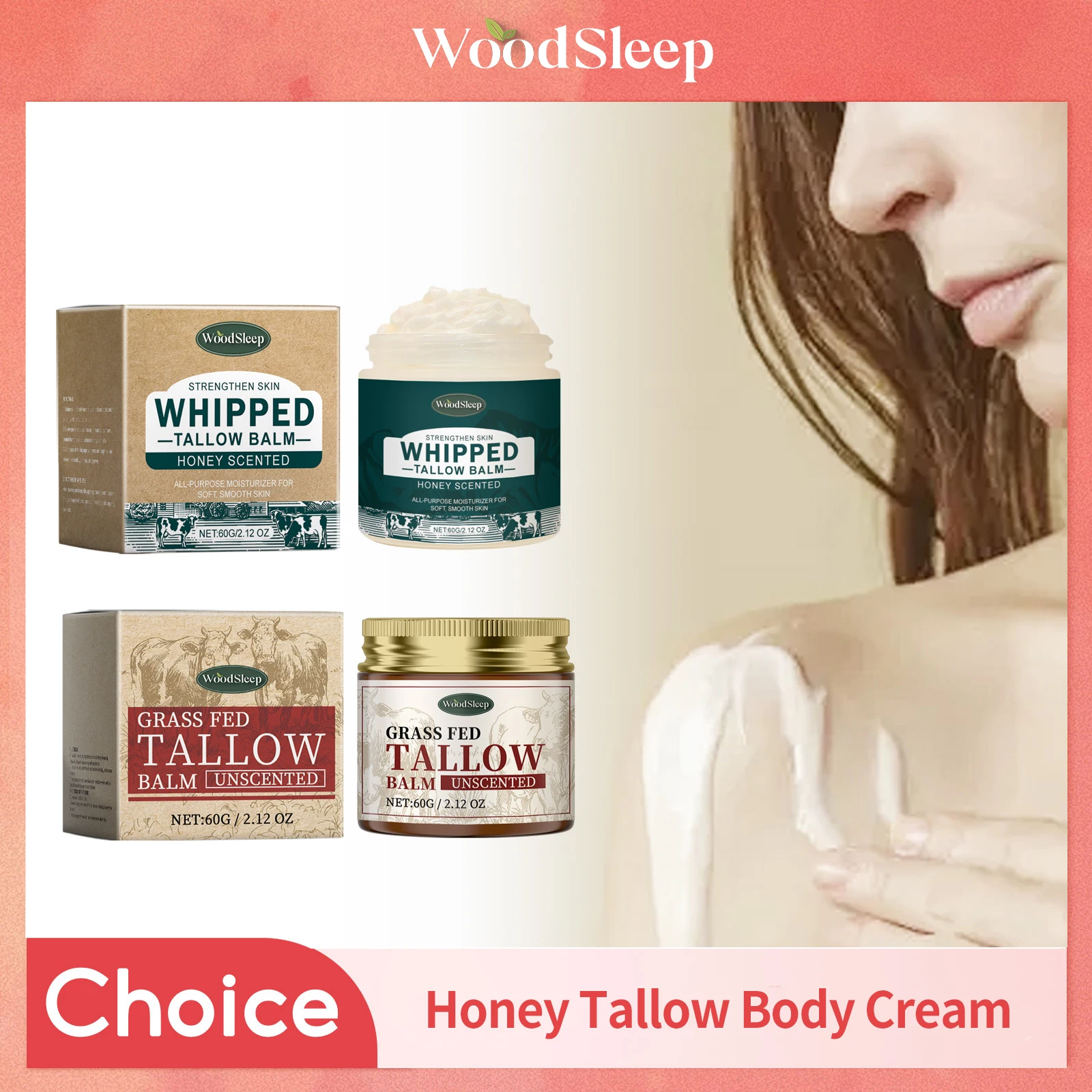 Whipped Beef Tallow Honey Balm Face Body Moisturizer Brighten Firm Soothing Increase Skin Elasticity Grass Finished Face Cream