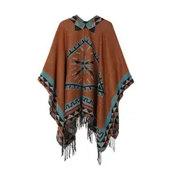 Scialle da donna Vintage Print nappa orlo irregolare sciolto imitazione Cashmere aperto stith autunno inverno mantella Poncho