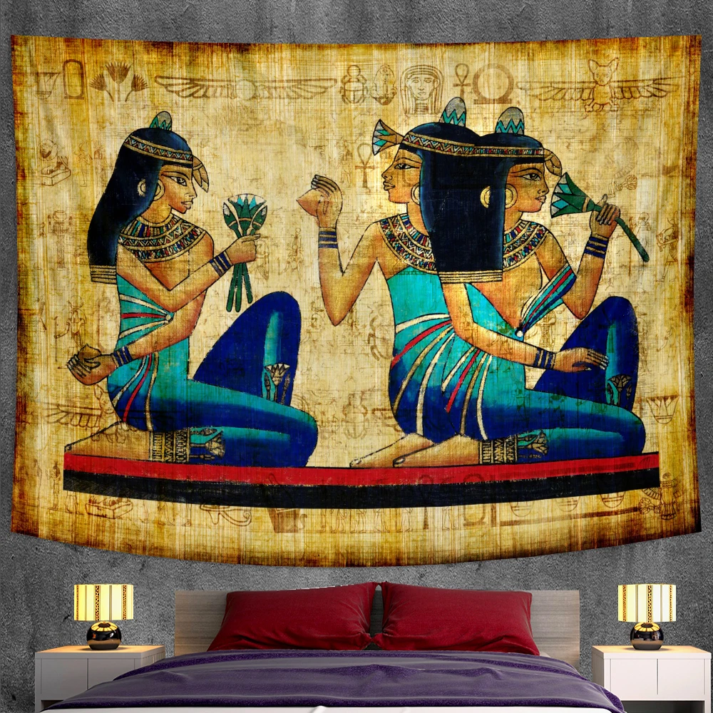 Home Decor Egyptian Mural Print Polyester Tapestry Bedroom Boho  Psychedelic Scene Yoga Mat Sofa Blanket Sheet tapiz