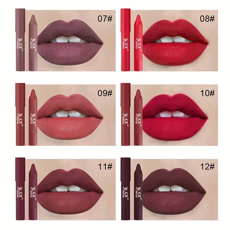 1PC 12Colors Velvet Matte Lipsticks Pencil Waterproof Long Lasting Sexy Red Lip Stick Non-Stick Cup Makeup Lip Tint Pen Cosmetic