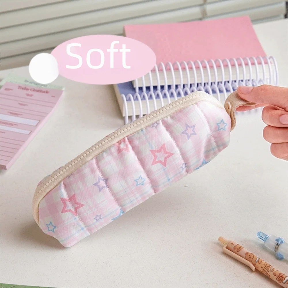 Kawaii Lattice Pencil Case Multifunctional Zipper Stationery Bag Cute Large Capacity Pen Box Students