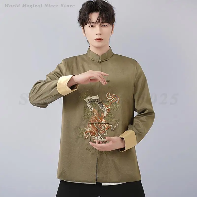 

Long Sleeved Tang Clothes Top Autumn New Chinese Style Shirt Coat Tradition Embroider Hanfu Plus Size Jackets Kung Fu Uniform