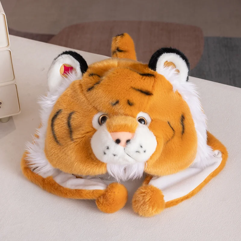 Tiger Hat Soft Stuffed Plush Toys Headwear Winter Warm Hats For Gifts Plushies Animal Doll Cute Tiger Jungle Theme Photo Props