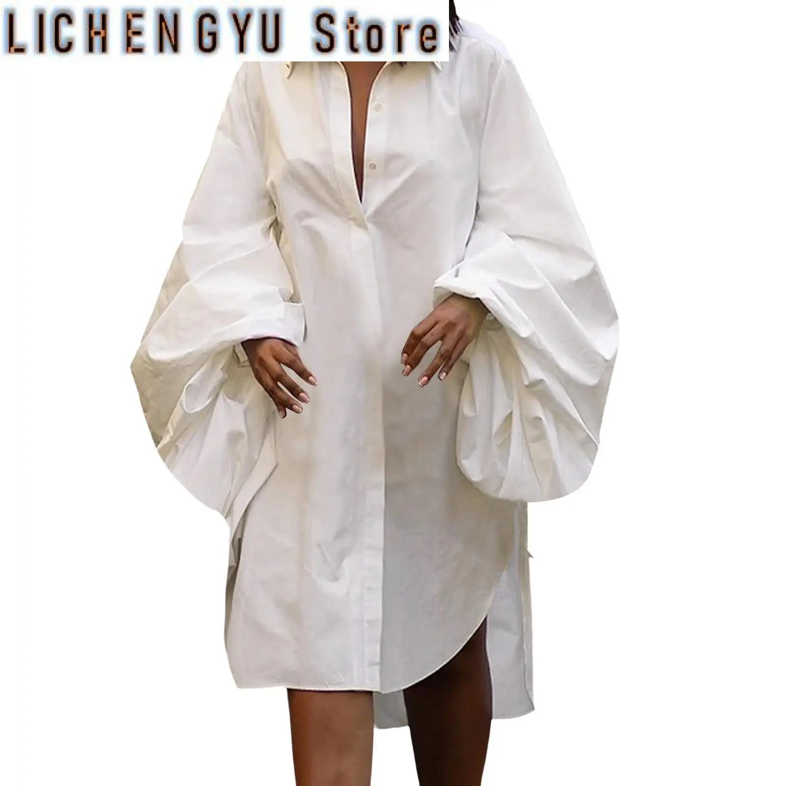 Jupe ample chemise à manches longues robe fendue tenues femmes fête décontracté Chic Cardigan robe élégante couleur unie Streetwear robes