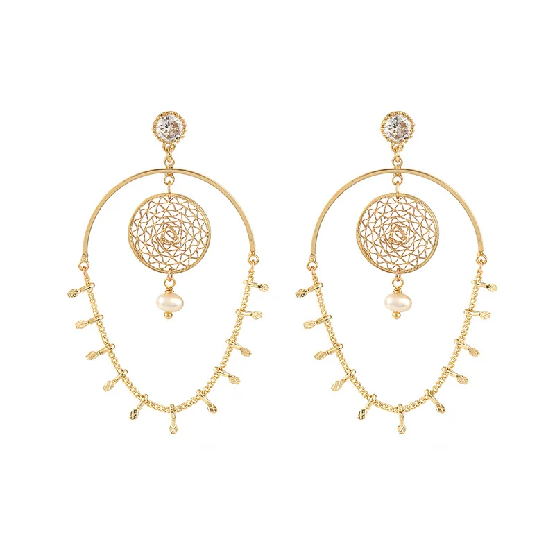 Fashion French Jewelry Women's Charm Zircon Silver Needle Non Allergic Classic Retro Crown Drape Texture Dream Catcher Earrings