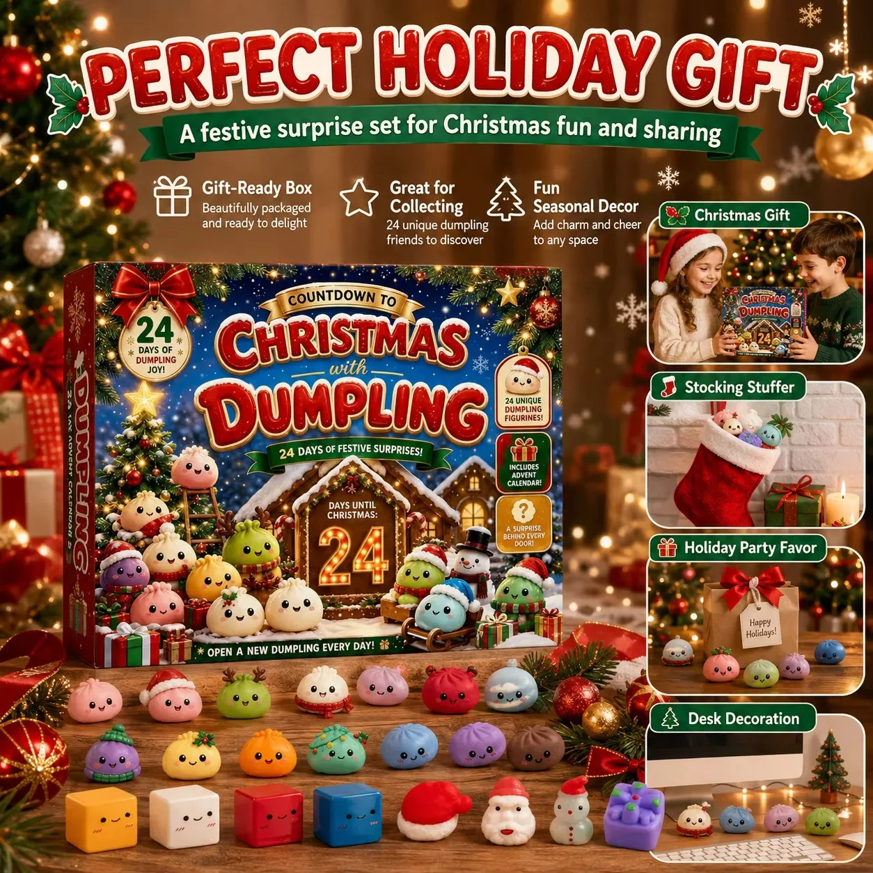 Christmas Dumpling Squishy Advent Calendar 2026 24 Day Countdown Mystery Box Slow Rising Squeeze Sensory Fidget Surprise Gift view 2