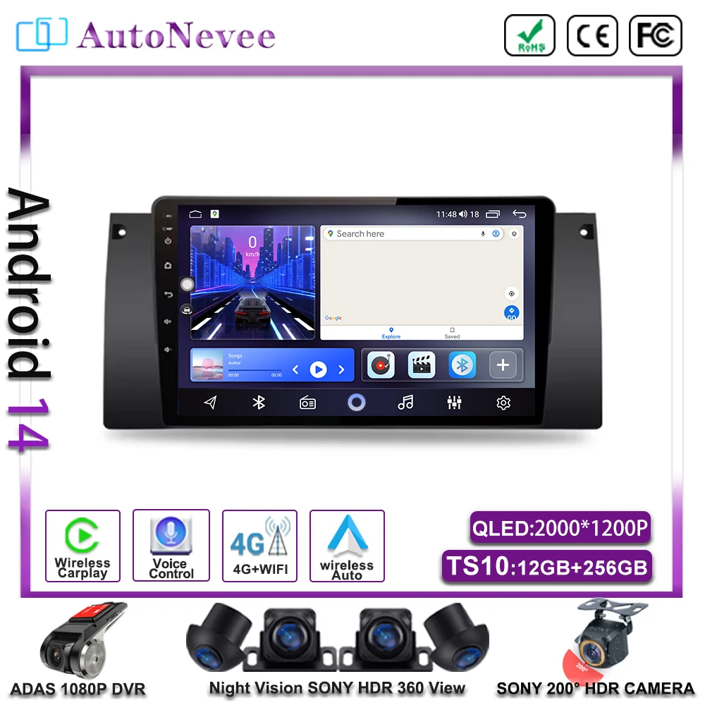 

Android 14 Car For BMW 5 E39 1995 - 2003 E53 X5 M5 Multimedia Stereo CarPlayer GPS Screen Navigation Radio DVD NO 2 DIN Dash Cam