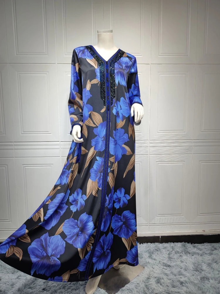 Vestido musulmán de fiesta de Turquía para mujer, Abaya marroquí, Kaftan Eid, Vestidos de noche, diamante, Dubai, Otoño, Islam, bata larga para mujer