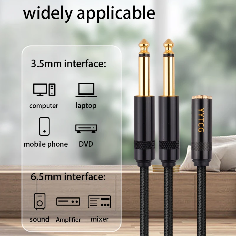 3.5mm To 6.5mm Audio Splitter Cable 3.5mm Female to 2 Male 6.35mm Mic Audio Y Splitter Cable Headset to PC Adapter
