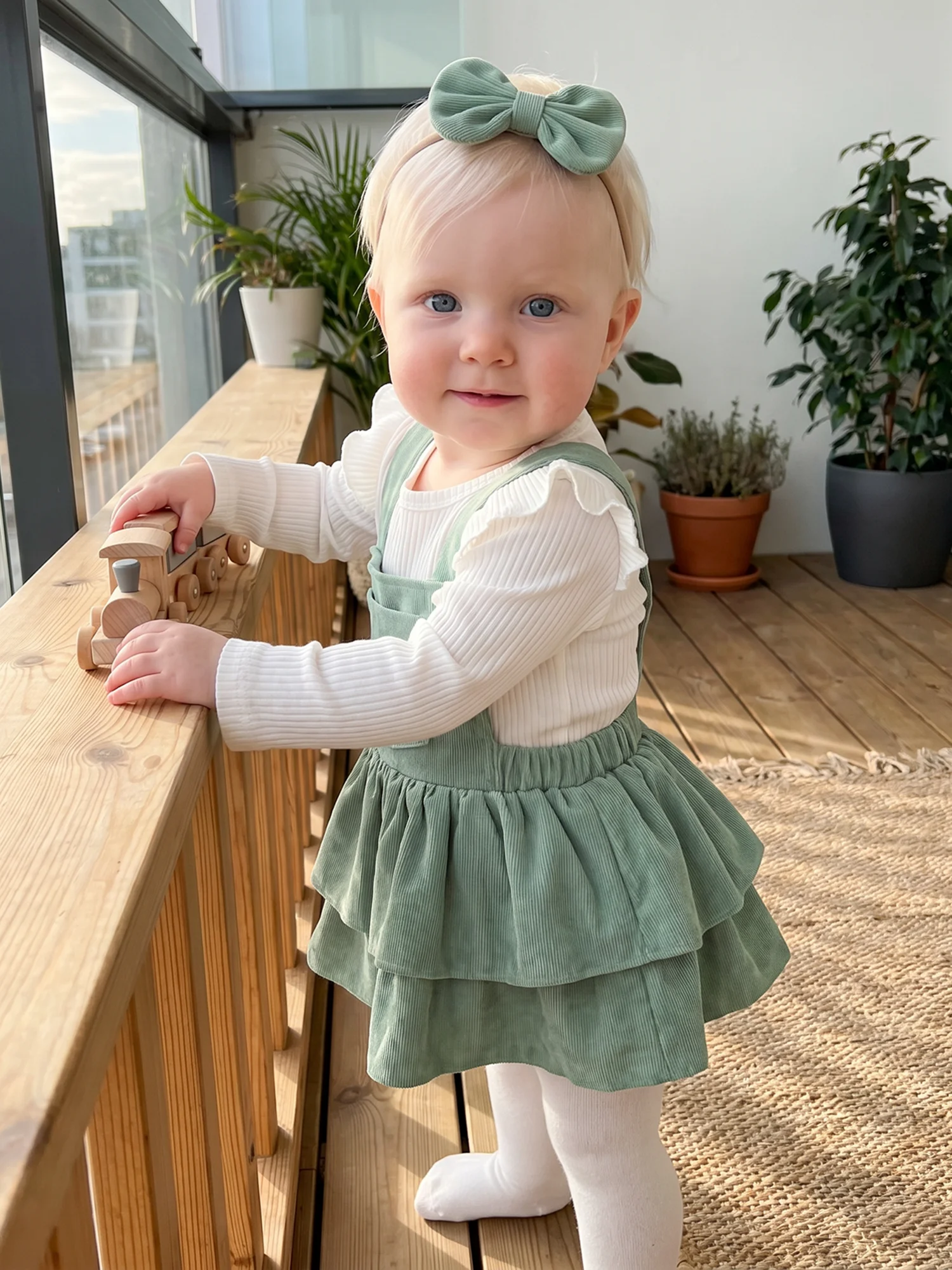 Outfit Sleeve Romper With Overall With Overall Dress- -Headband Long Sleeve Romper Long Long Sleeve Durable