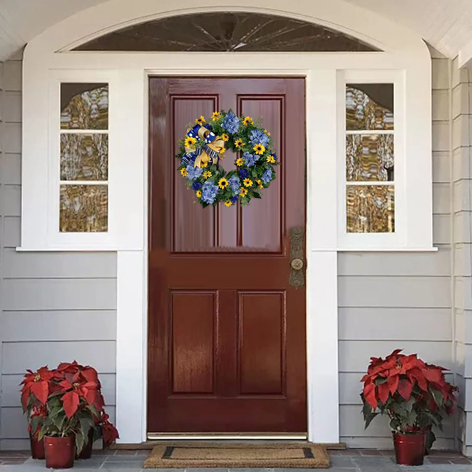 Gelb Und Blau Kranz 18 Zoll Künstliche Sonnenblumen Kranz Frühling Sommer Sonnenblumen Kranz Für Front Tür Hause Wand Hochzeit