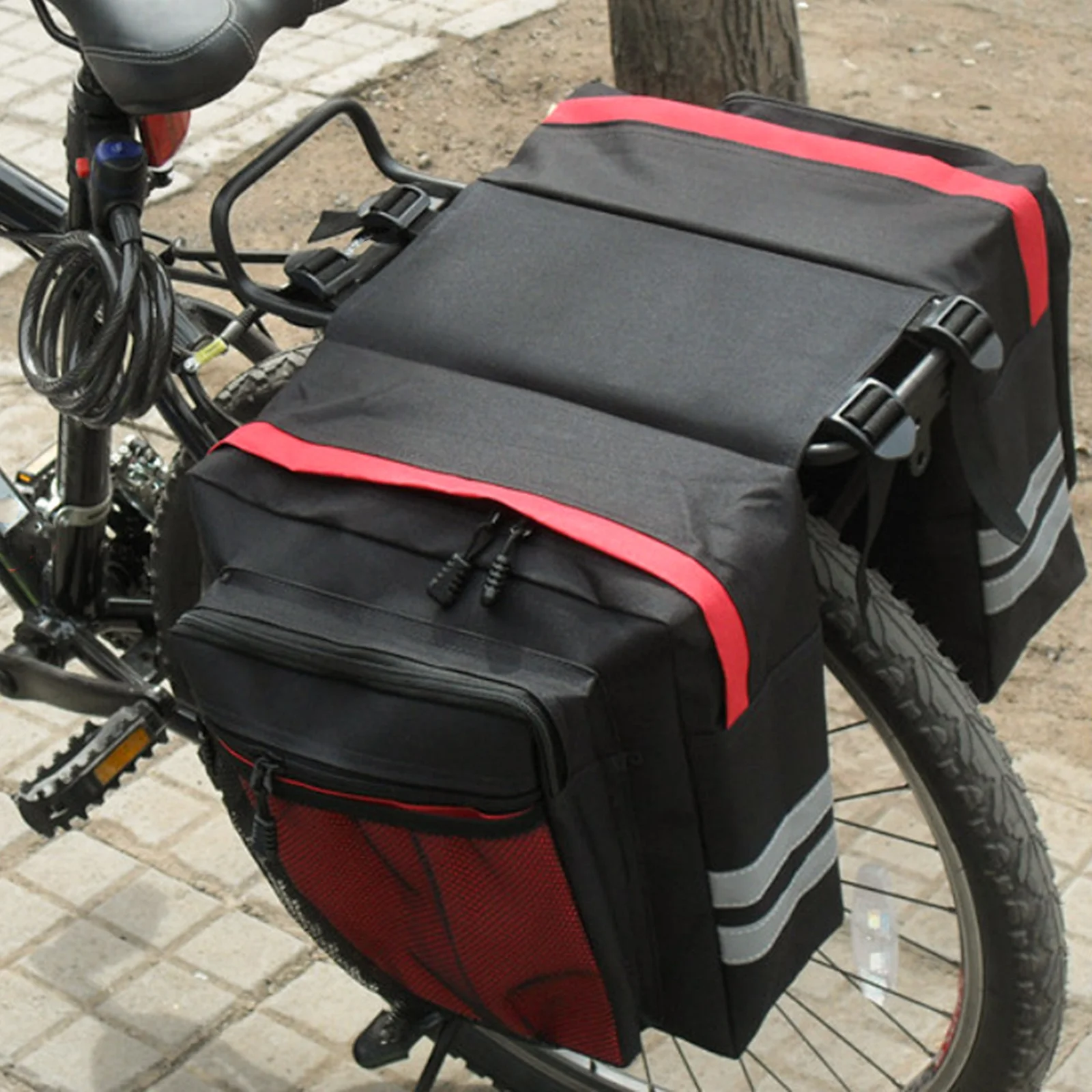 

Bike Rear Shelf Bag Large Capacity Dual Carry Panniers Bicycle Backseat Storage Bag Outdoor Cycling Carry Pouch Easy Install