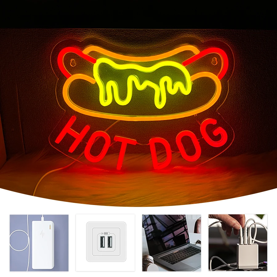 Hot Dog LED Neon Sign USB Mult - Photography Lighting For Food recension och pris
