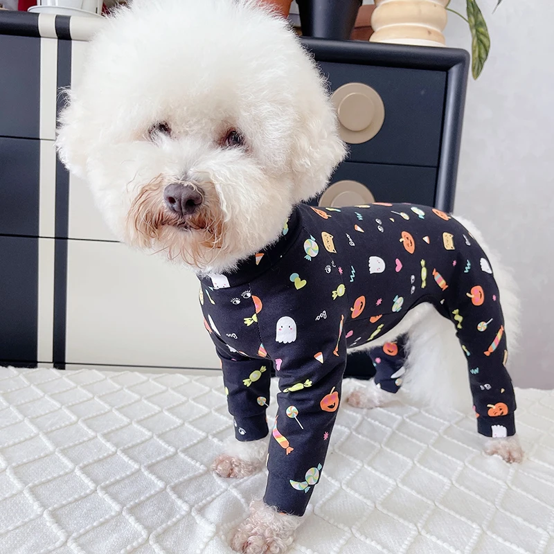 Pet Dog Jumpsuit Thin Pure Cotton Puppy Clothes Printed Overalls Stretchy Pajamas For Small Dogs Chihuahua Poodle Sweatshirt