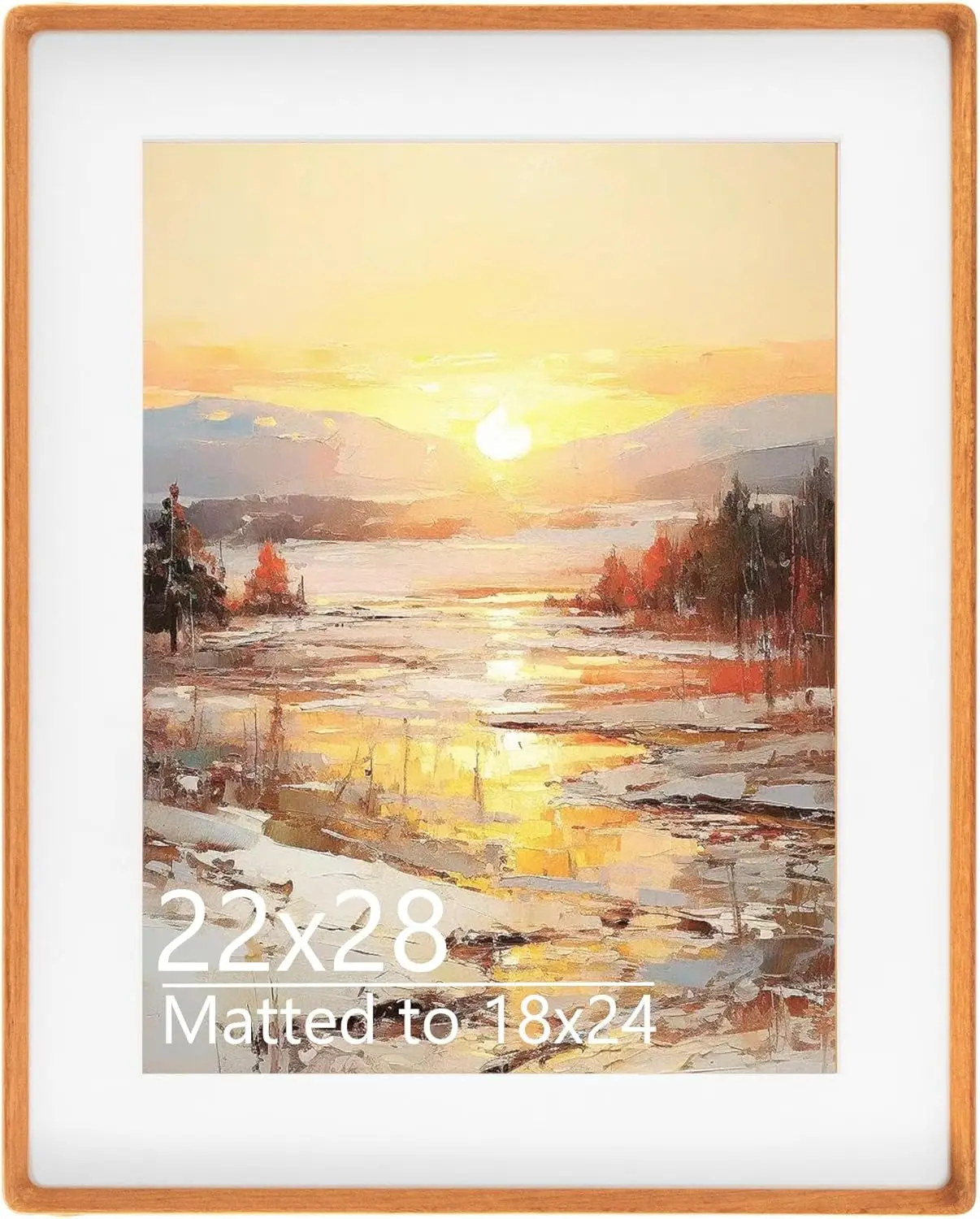

22x28 Picture Frame in Natural Teak Wood, Solid Wooden Frame with Mat for 18x24, Gallery Poster Frame for Wall Mount