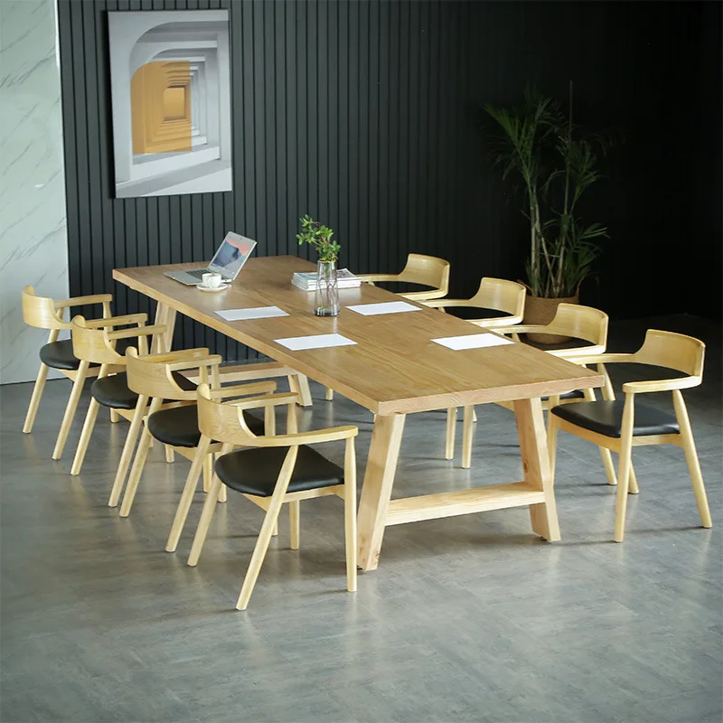 Simple all solid wood leisure company work office table and chair training negotiation log