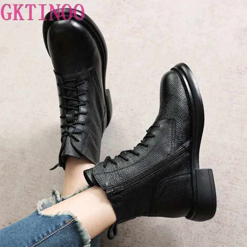 GKTINOO Genuine Cow Leather Boots Women Platform 2024 Autumn Zipper Non Slip Short Boots Winter Women Shoes Botas Mujer Handmade