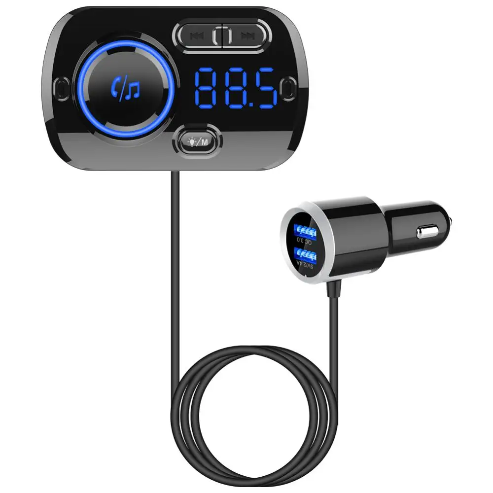 Car FM Transmitter Bluetooth 5.0 USB Car Charger Kit Wireless Hands-Free Calling MP3 Music Player LED Light FM Modulator Car Kit