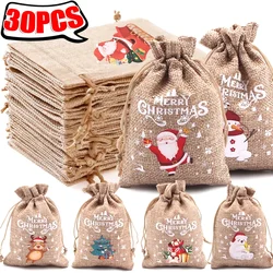 Sacs en lin de Noël avec ficelle de proximité, pocommuniste en toile de jute pour bonbons et strass, sacs de rangement pour bracelet et bijoux, emballage cadeau pour enfants, 1 PC, 30PCs