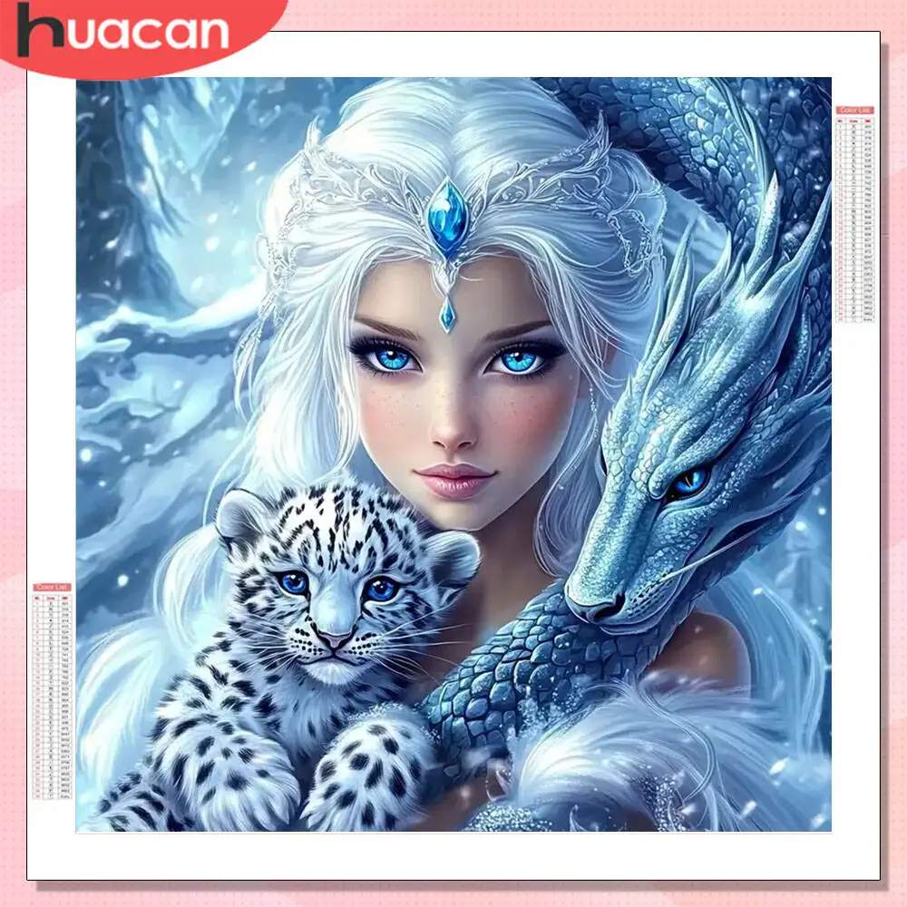 HUACAN 5D Diamond Painting Woman Full Square Round Drill Wall Decor Diamond Embroidery Leopard Animal Pictures Of Rhinestones