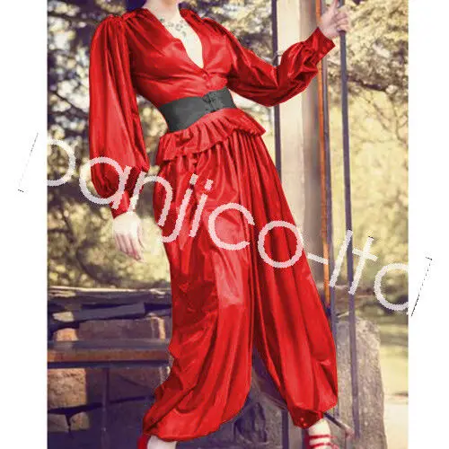 

Latex rubber red and black coat and pants set size: XXS~XXL