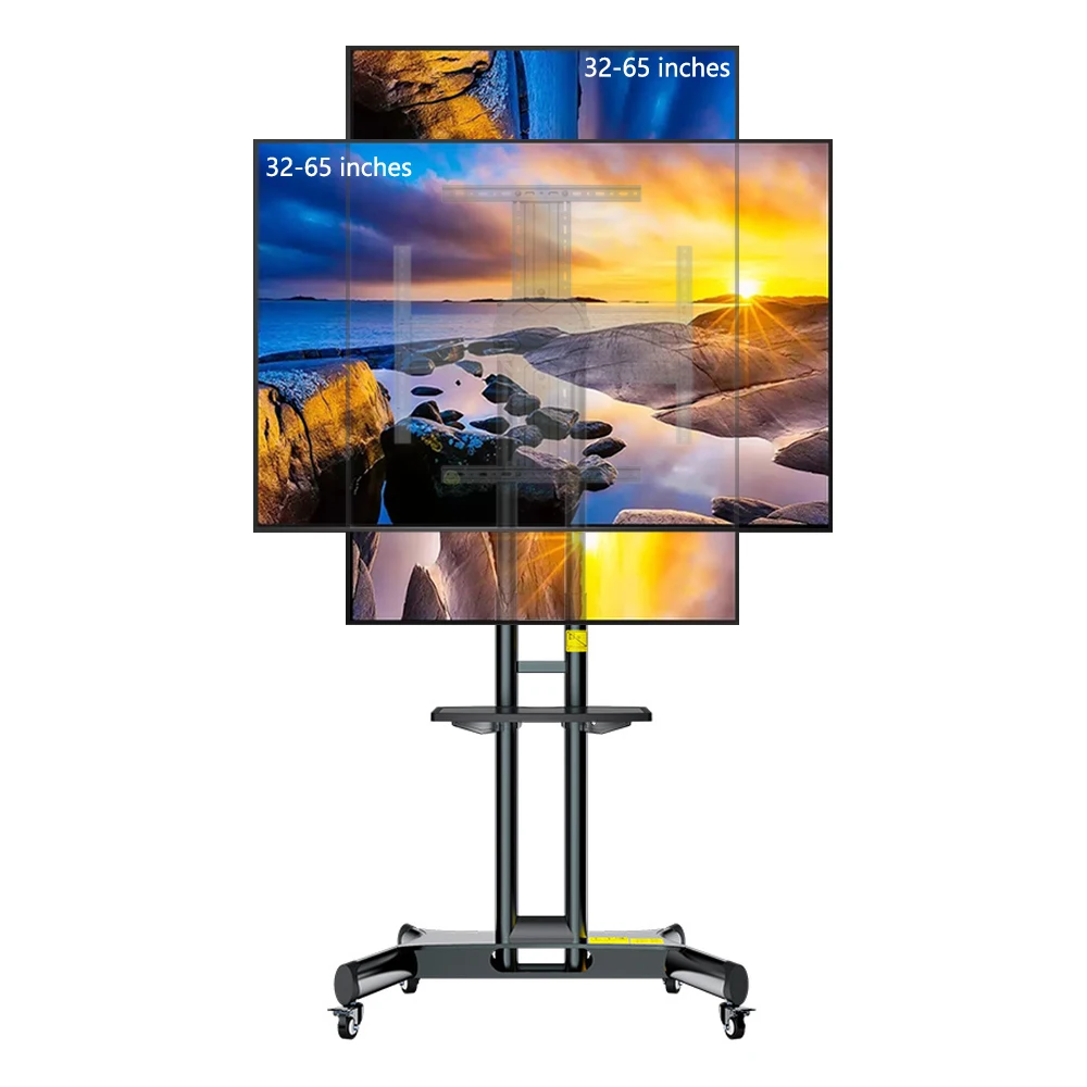 KLC-L65-X TV Horizontal and Vertical Screen Rotating Switch Bracket Mobile Cart Advertising Machine Floor Stand