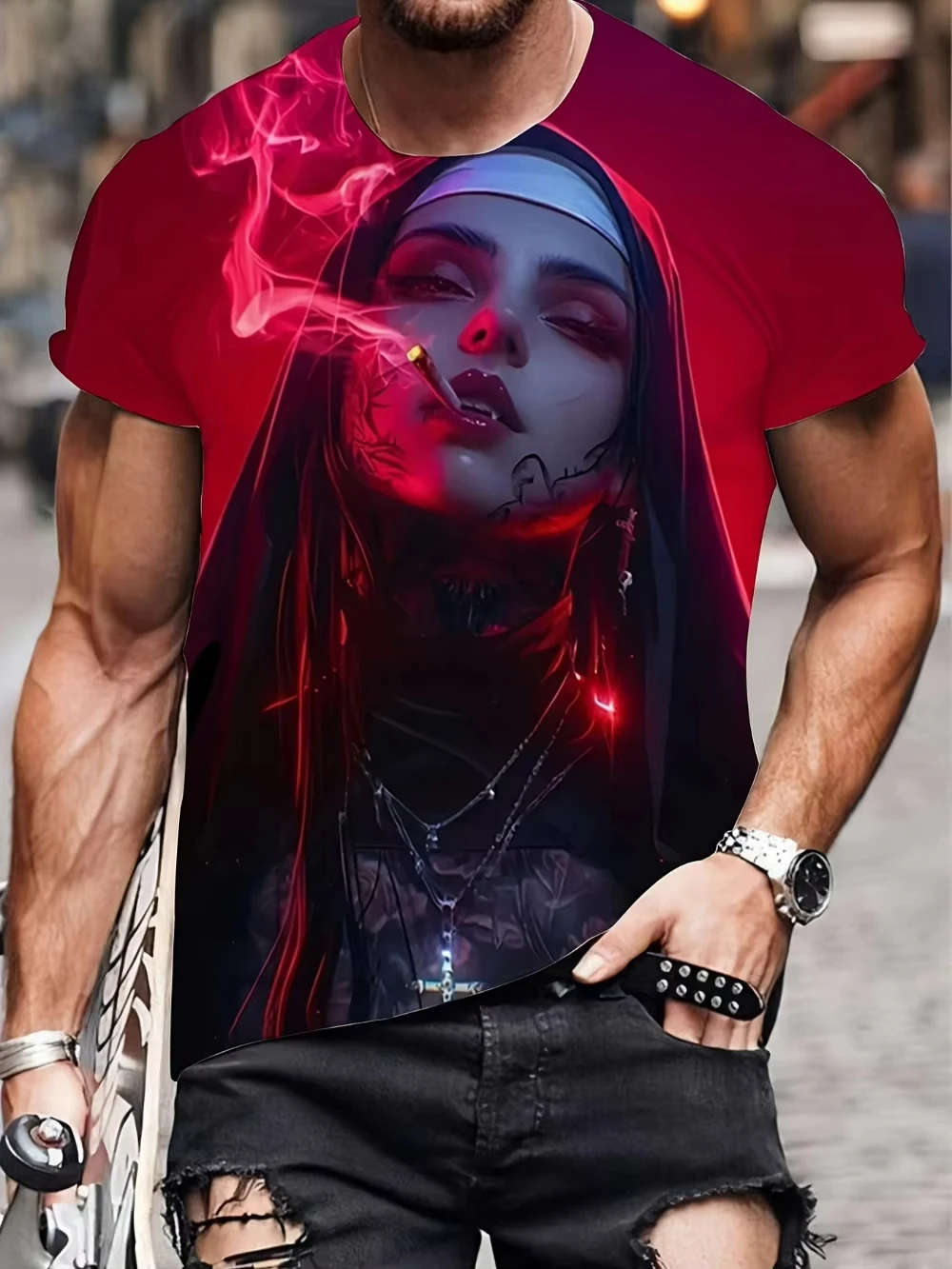 Halloween Smoking Nun graphic T-shirt 3d Printing Summer Leisure Dry Quickly Men's T-Shirt Children's Clothing Tee Y2k Woman