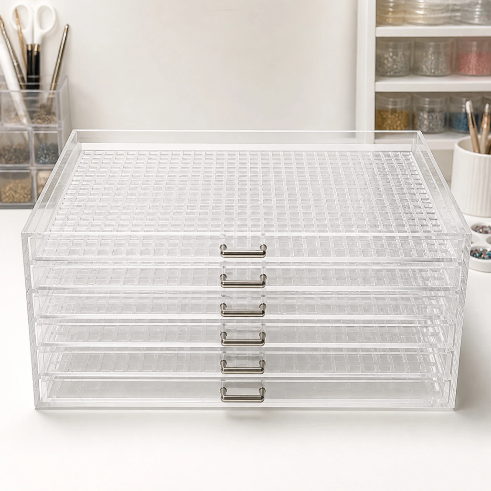 Clear Storage Drawer Large Capacity Six-Drawer Storage Organizer with Metal Handles Space-Saving Easy to Clean