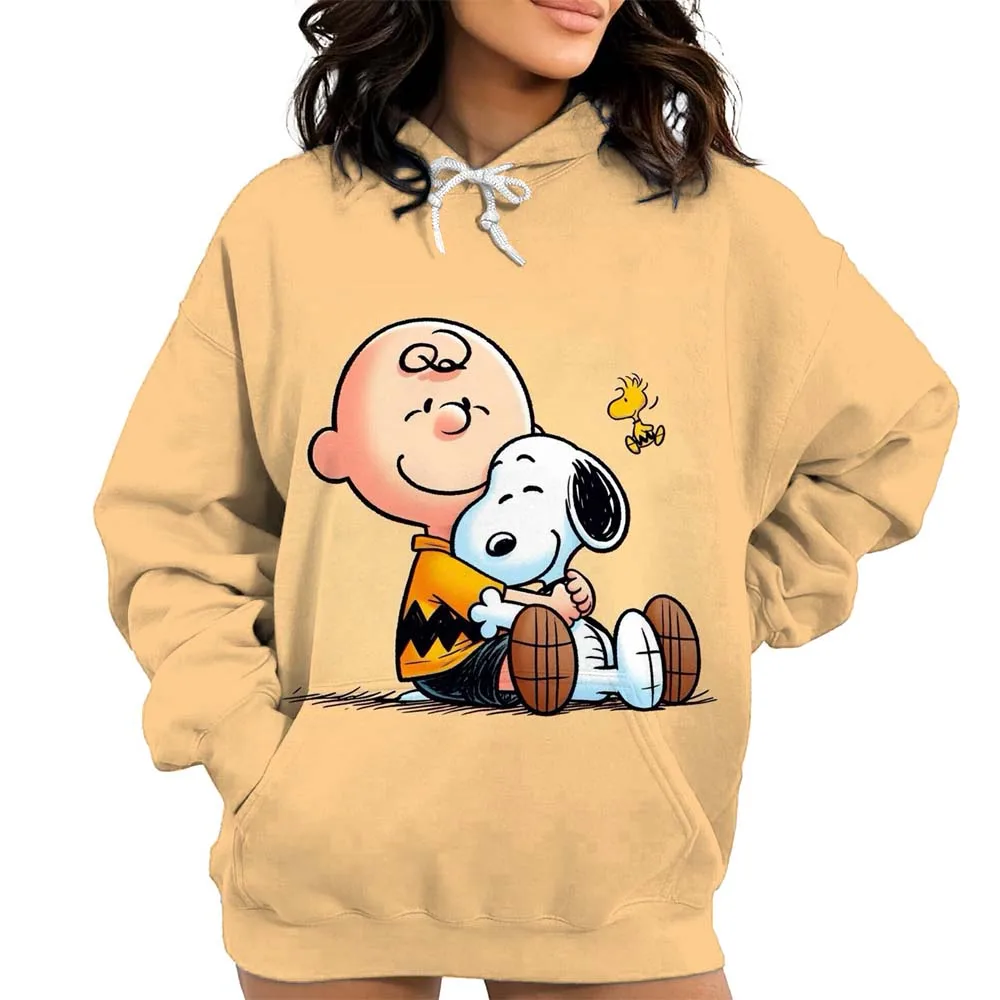 Allentato, girocollo, pullover, felpa con cappuccio da donna Snoopy Cute Kitty Autunno/Inverno maglione stampato da donna maglione con cappuccio casual alla moda