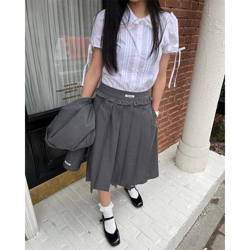 

Slimming Plaid Pleated School Sle Skirt Dongda Gate Trendy Brand Korean Waist Design Cotton Blend Midi Skirt