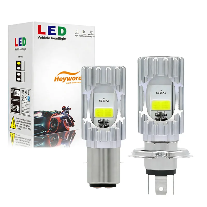 Heyword 1pc Motorcycle LED Headlight H4 Bulb with High/Low Beam,  H6 12V Designed for Motor Scooters And Motorcycle Additions